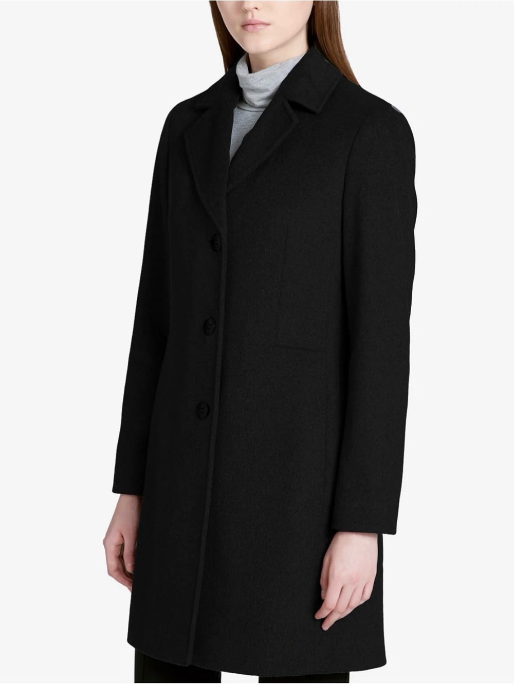 Calvin Klein Black Wool-Cashmere Blend Coat